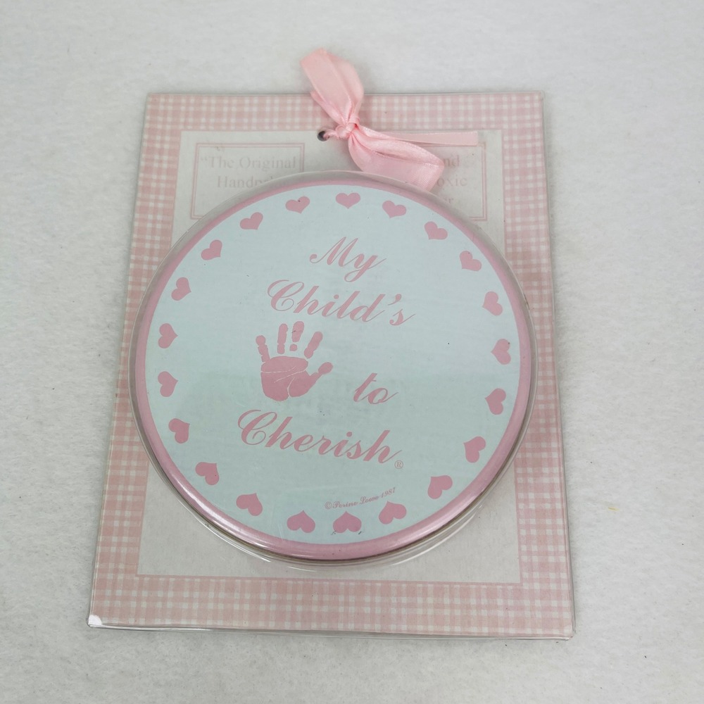 Child to Cherish Handprint Kit Baby Pink Gingham Heart Tin Keepsake NEW 1987